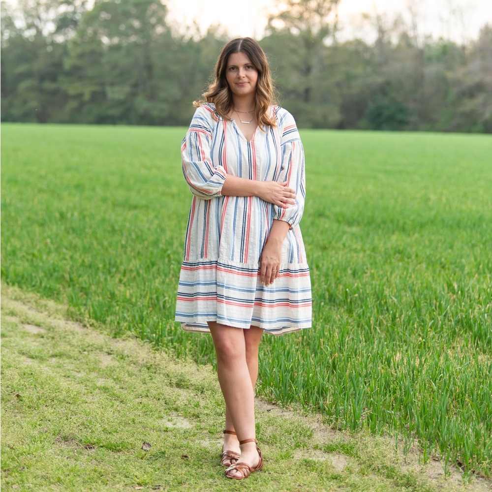 Striped V- Neck Sonoma Dress | Large | Has Pockets!